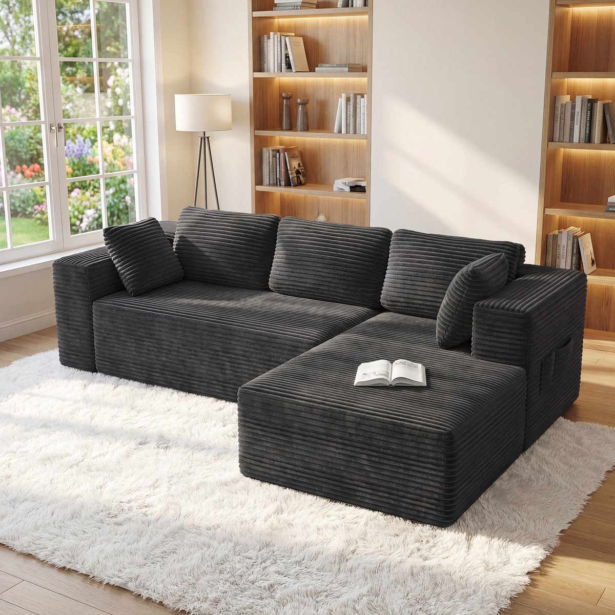 Bealife AR43 Hoekbank - Opbergruimte - 4 Zitsbank- Fluweel - Donkergrijs