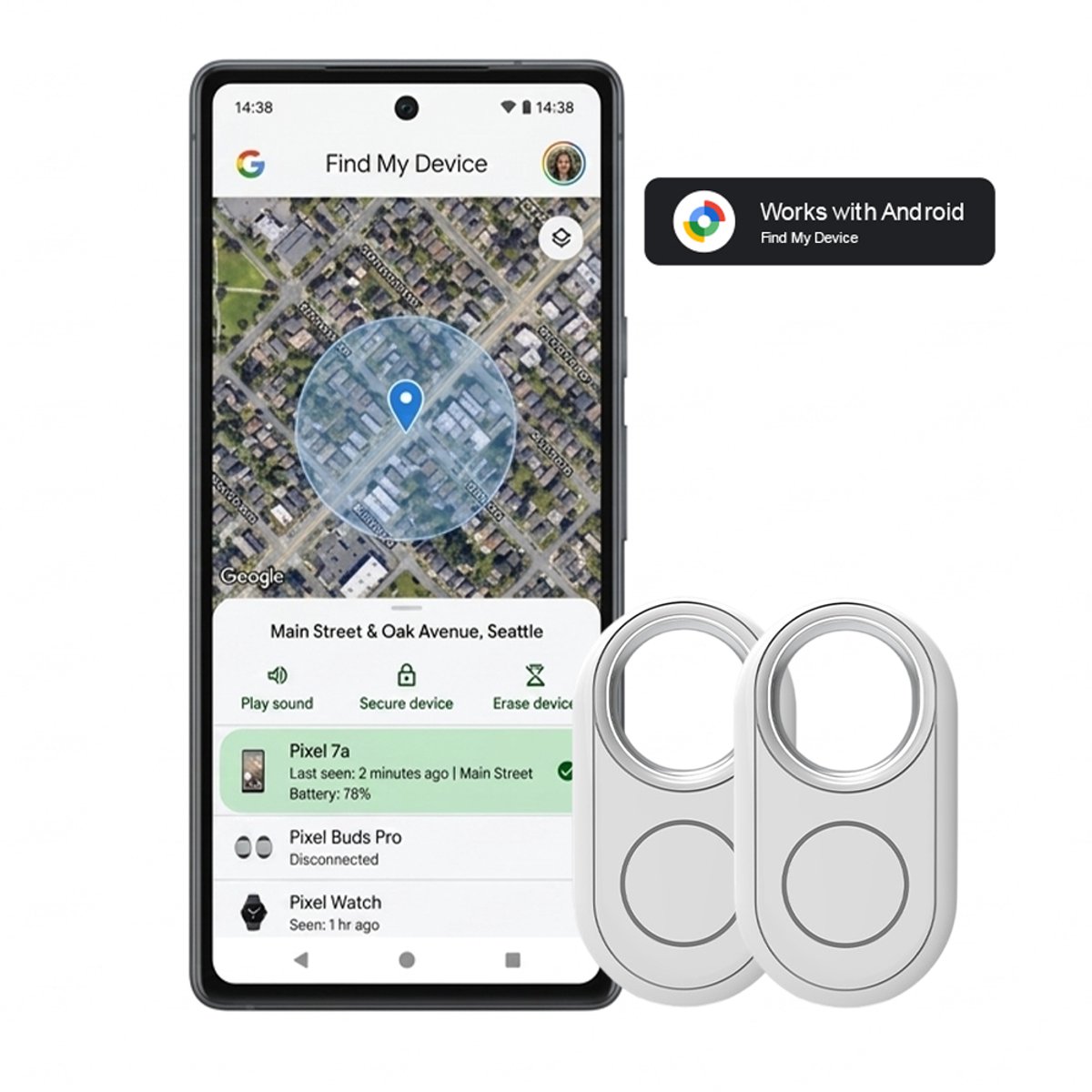 Android Smart Tag Tracker, Android Tag Key Finder zonder abonnement, werkt met Google Find My Device, waterdichte Bluetooth-vinder voor kinderen/honden/katten/koffers (wit)