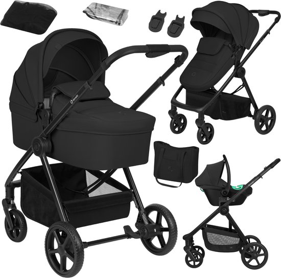 Lionelo Greet 3 in 1 Kinderwagen – Reiswieg, Wandelwagen & Astrid Lite i-Size Autostoel – Omkeerbare Zitting – XXL Zonnekap UPF50+ – Verstelbare Duwstang – Vering op Alle Wielen – Inclusief Accessoires – Tot 22 kg