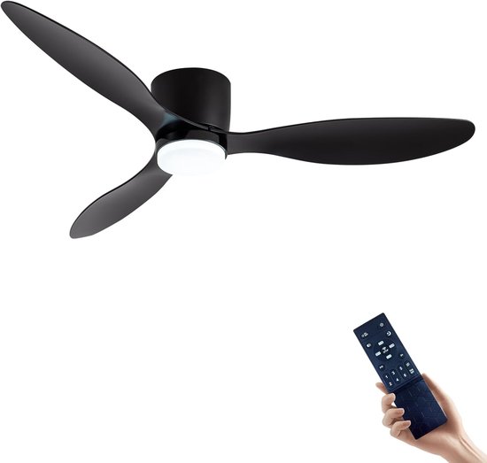 Plafondventilator 3 blad Ø105cm zwart - stille ventilator – top kwaliteit - energie zuinig – met remote - ventilator voor laag plafond - 6 snelheden – beste alternatief voor airco - zomer en winter stand – zwarte ventilator