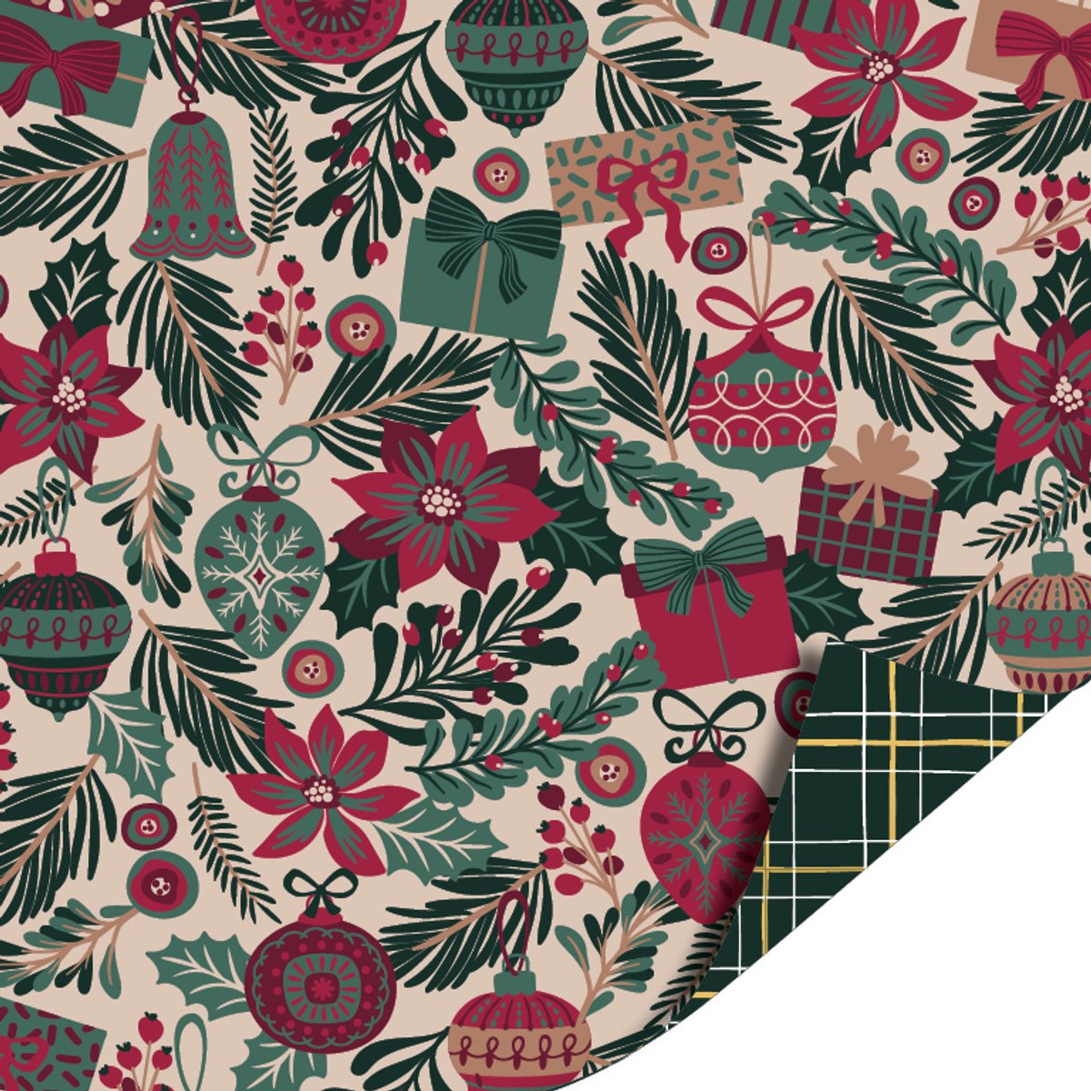 Cadeaupapier 70x200 cm - Classic Christmas - Kersttakjes - Ruit groen