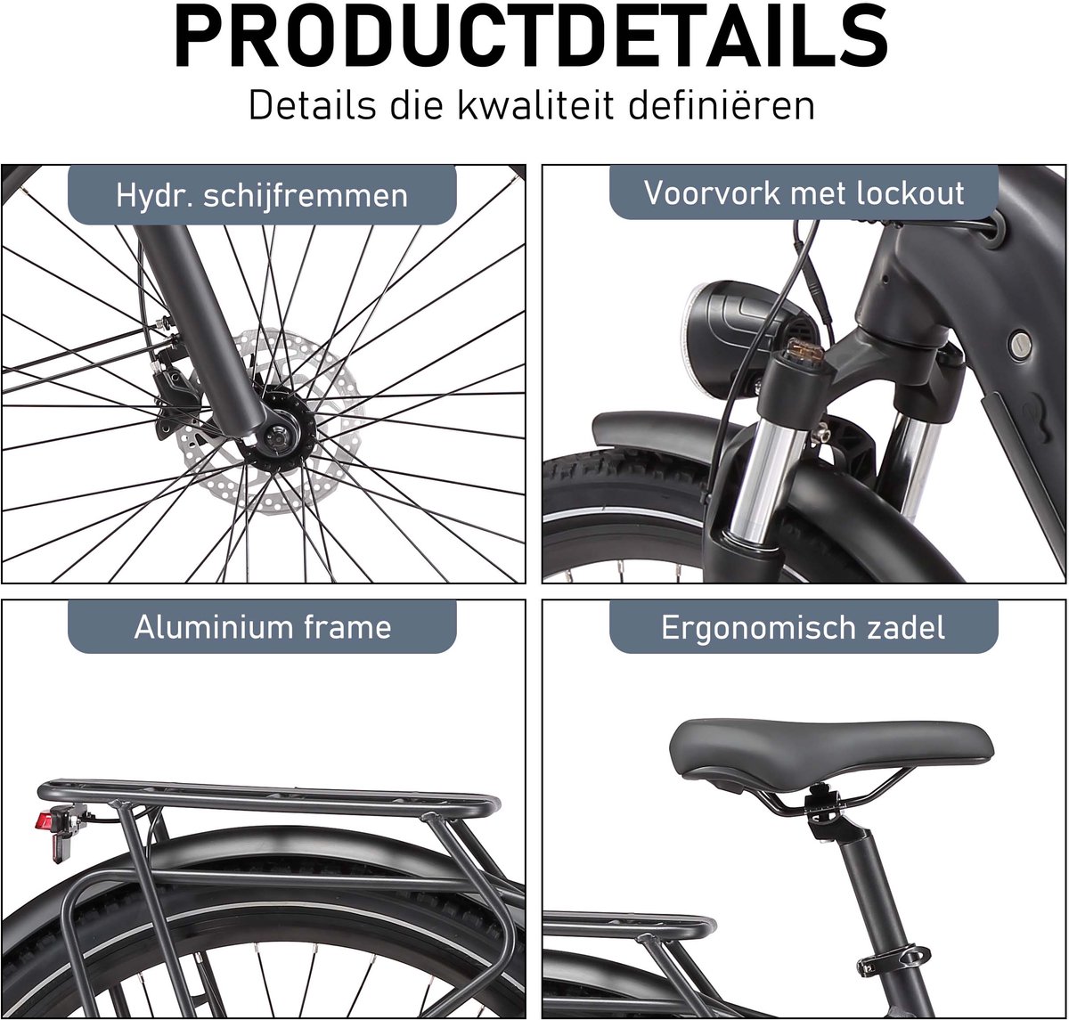 Elektrische Fiets - 790Wh Accu (21Ah) - 700C×50C Banden - Zwartpaars thumbnail 3