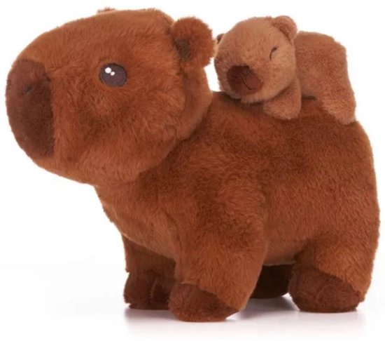 Capibara (Bruin) met Baby Capybara Pluche Knuffel 26 cm
