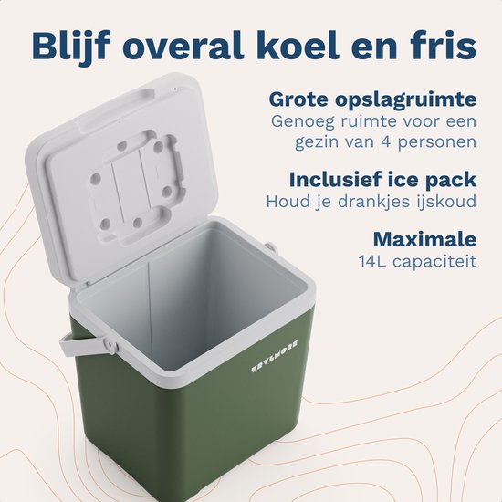 TRVLMORE Koelbox 14L - 47 Uur Koeling - Frigobox - Inclusief 2 Koelelementen - Koelbox Klein - Groen van Merkloos — afbeelding 3