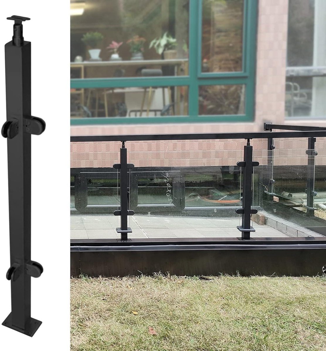 Glazen Balustrade Paal - RVS Reling - Balkon Afschermen - Inclusief Beugels - 130 cm - Grijs