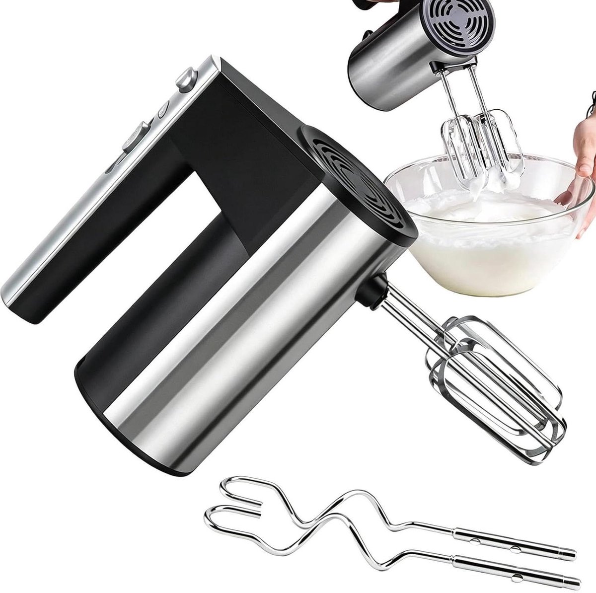 Elektrische Handmixer - Keukenhulp - Beslag Maken - Met Eiwitkloppers Deeghaken - 95x175x95 cm - Zilver