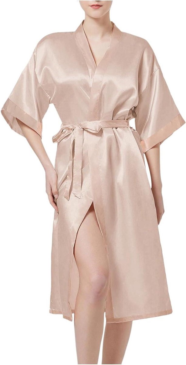 Satijnen Kimono - Bruidsbadjas - Ontspannen Thuis - Met Bijpassende Riem - Kort Model - Zwart