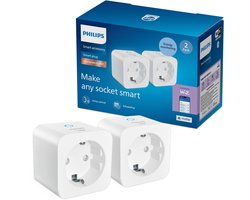 Philips Smart Lighting - Slimme stekker met stroommeter - 2 pack - Maak andere apparaten slim - Stekkertype F - Wit - Werkt met de WiZ app - Wifi