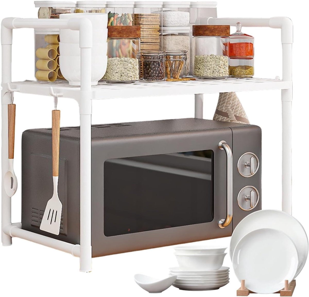 Keukenrek - Magnetron Organizer - Keuken Opbergen - Dubbellaags Ontwerp - Due piani - Wit