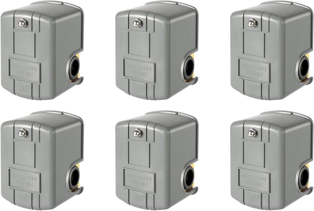 6X Pessuurschakelaar voor Bronpomp, 40-60Psi Waterdrukschakelaar Instelbaar Differentieel, 1/4 Inch Vrouwelijke NPT Waterdruk
