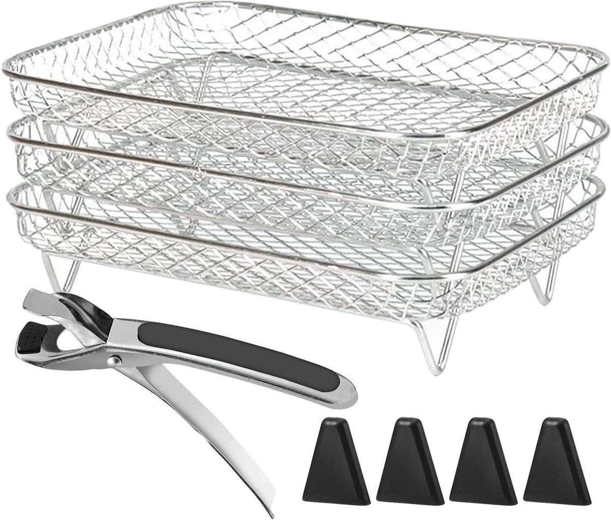 Airfryer Mand Rooster Keuken Accessoire Meer Koken 3-Laags Stapelbaar 20.5 cm Zilver