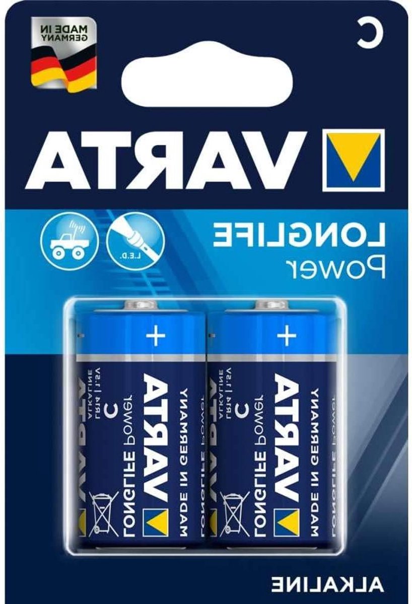 Batterijen C-cell - Alkaline C - Apparaten Voeden - Longlife Power - 2 stuks - Zwart