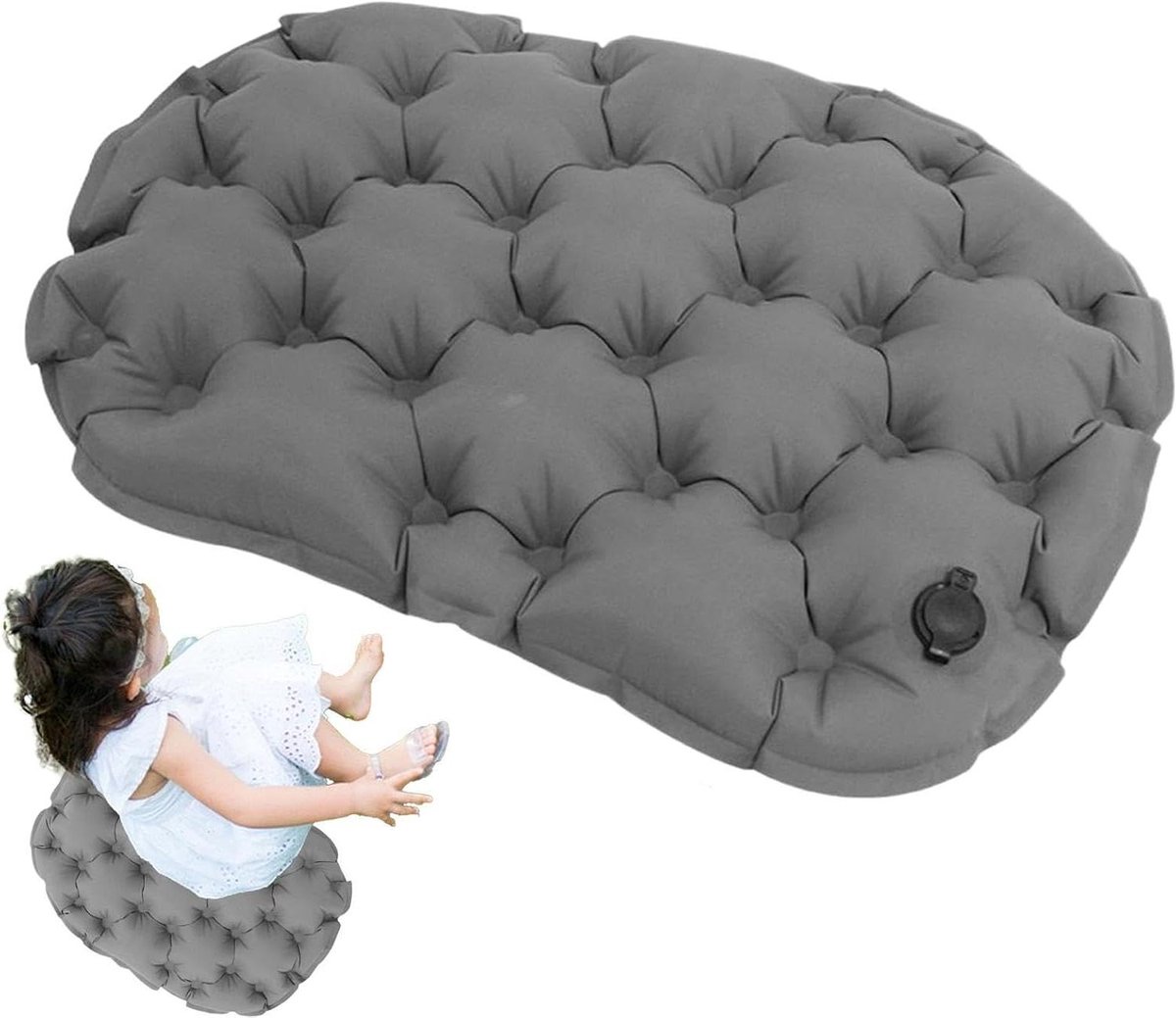 Opblaasbaar Zitkussen - Reiskussen Vlak - Comfortabel Zitten - Waterdicht Vochtblokkering - 36 x 28 cm - Grijs