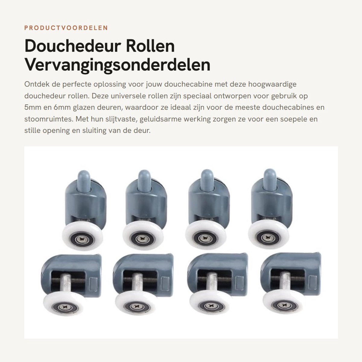 Dailygoods- Douchedeurwielen Universeel - Douchedeur Rollen - Glazen Deur Roller - Vervangingsonderdelen - Antislip - Laag Geluid - 4 Boven/4 Onder Rollen - Douchedeurrollen
