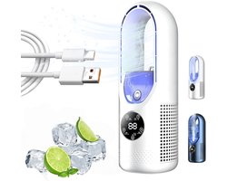 6-Snelheden Bladloze Ventilator Met Licht - Draagbare Stille Bureauventilator - 7-Kleuren Nachtlampje En Timer - Usb Oplaadbaar - Voor Slaapkamer Thuis Kantoor - Wit - Afmeting 30x12x12.3 cm