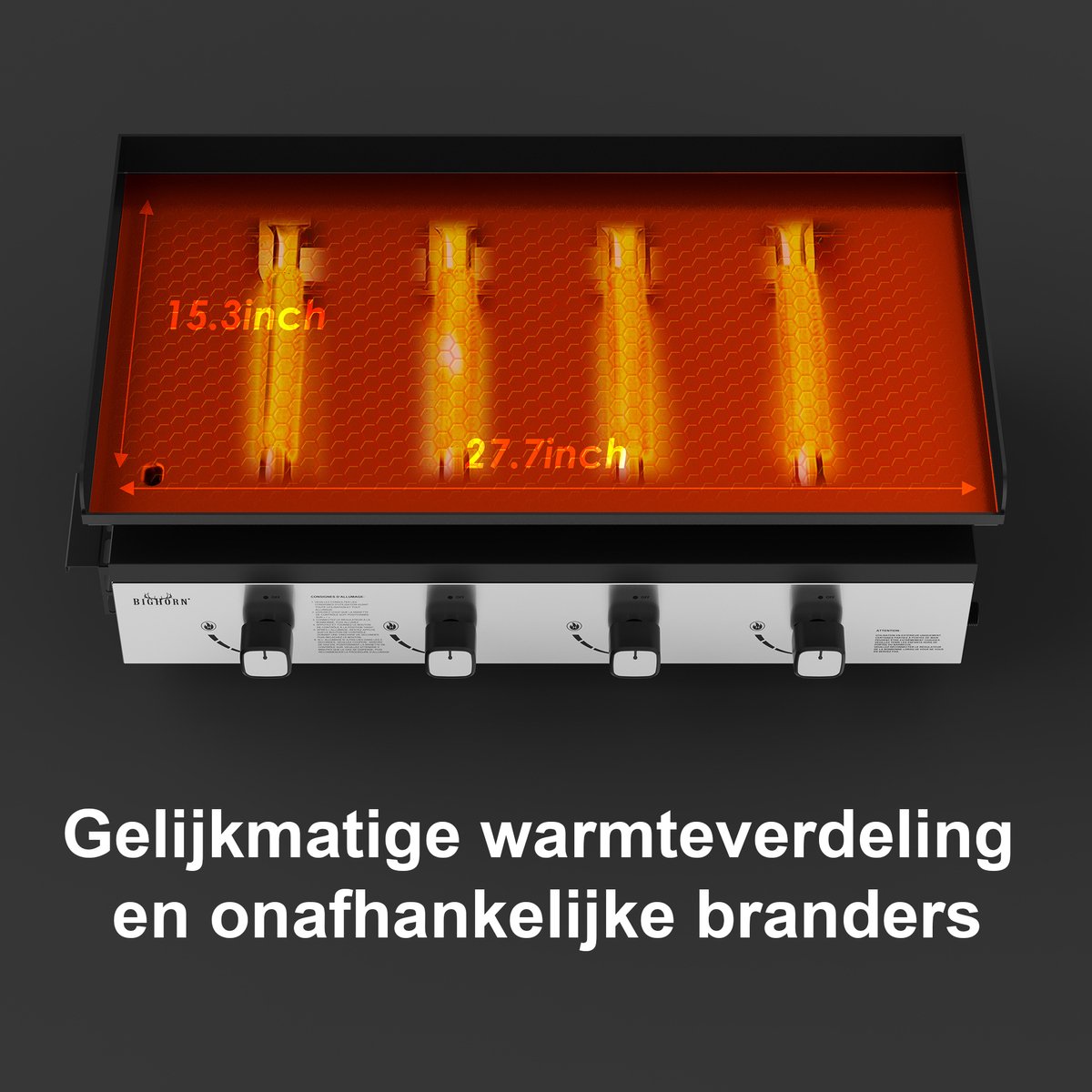 BIGHORN Gas Plancha BBQ met 4 Branders (9,96 kW) – Geëmailleerde Stalen Bakplaat – Compact Tafelmodel – Zwart – foto 7