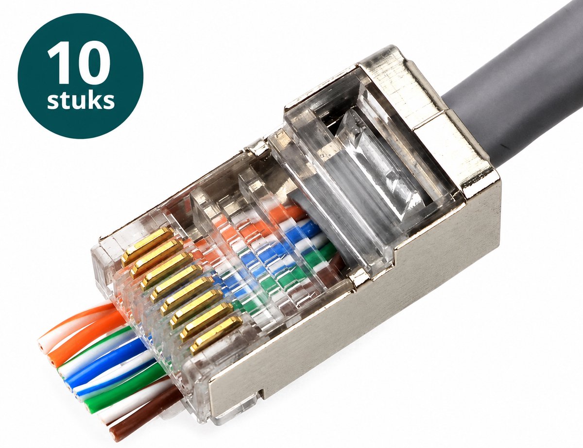CLUTCHR - RJ45 CAT6 Connectoren Doorsteek – Afgeschermd Metaal (STP) – 10 Stuks – Voor CAT5e/CAT6 Netwerkkabel