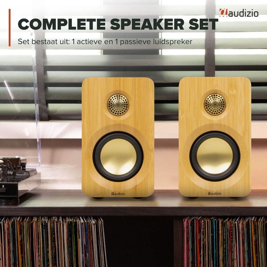 Audizio KS16 boekenplank speakers - Bluetooth speaker set - Platenspeler speakers - 100W - Bamboe van Audizio — afbeelding 3