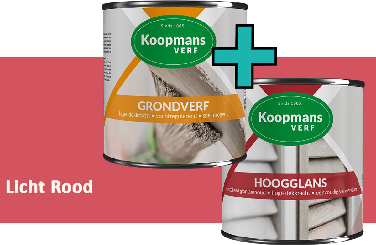 Koopmans Grondverf en Hoogglans Lakverf - set geschikt voor hout en metaal – Licht Rood – 2x – 2,5 l
