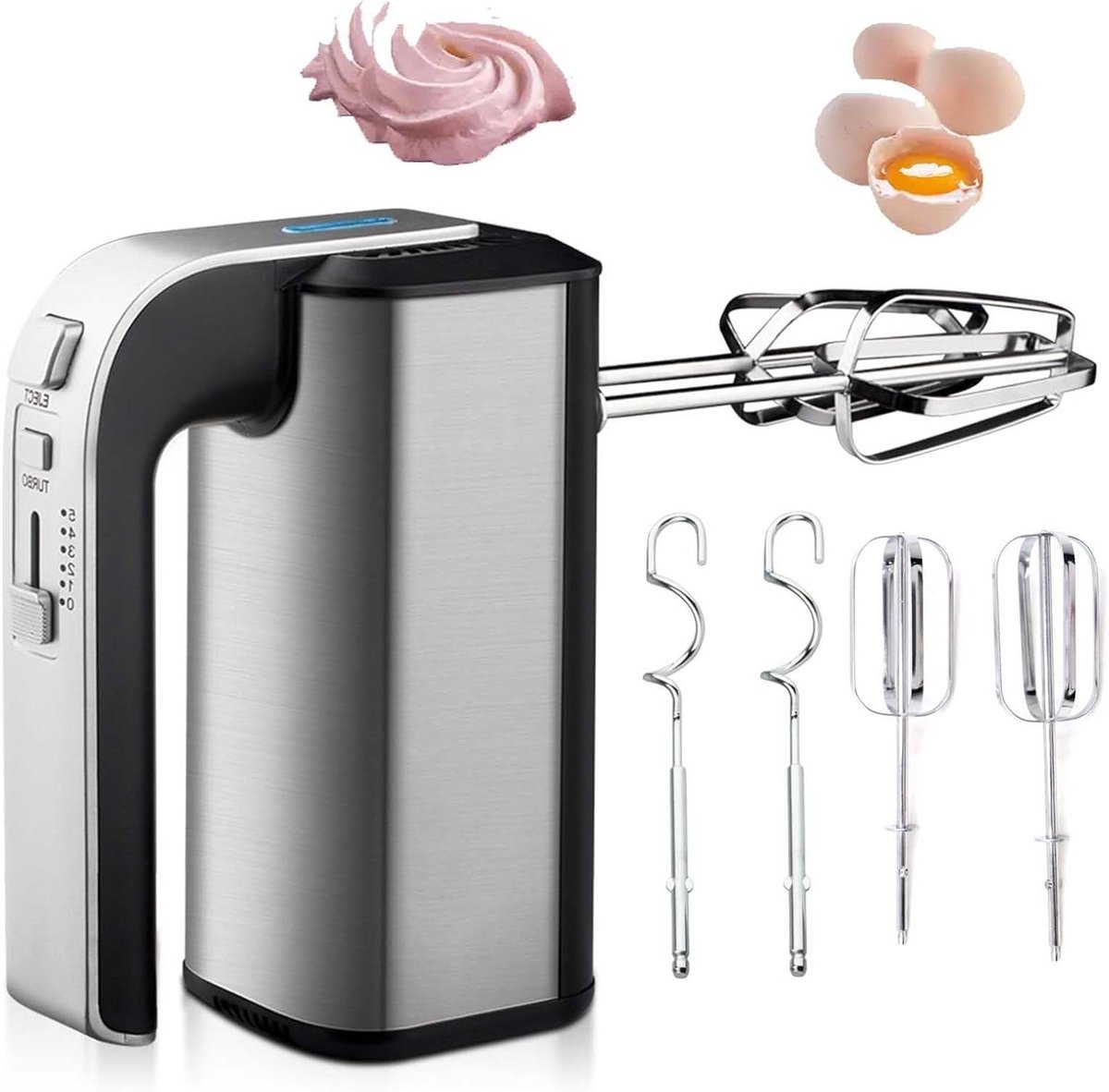 Elektrische Handmixer - Keukenmixer Garde - Bakken Mixen - 5 Snelheden Turbo - 800W Krachtig - Zilver
