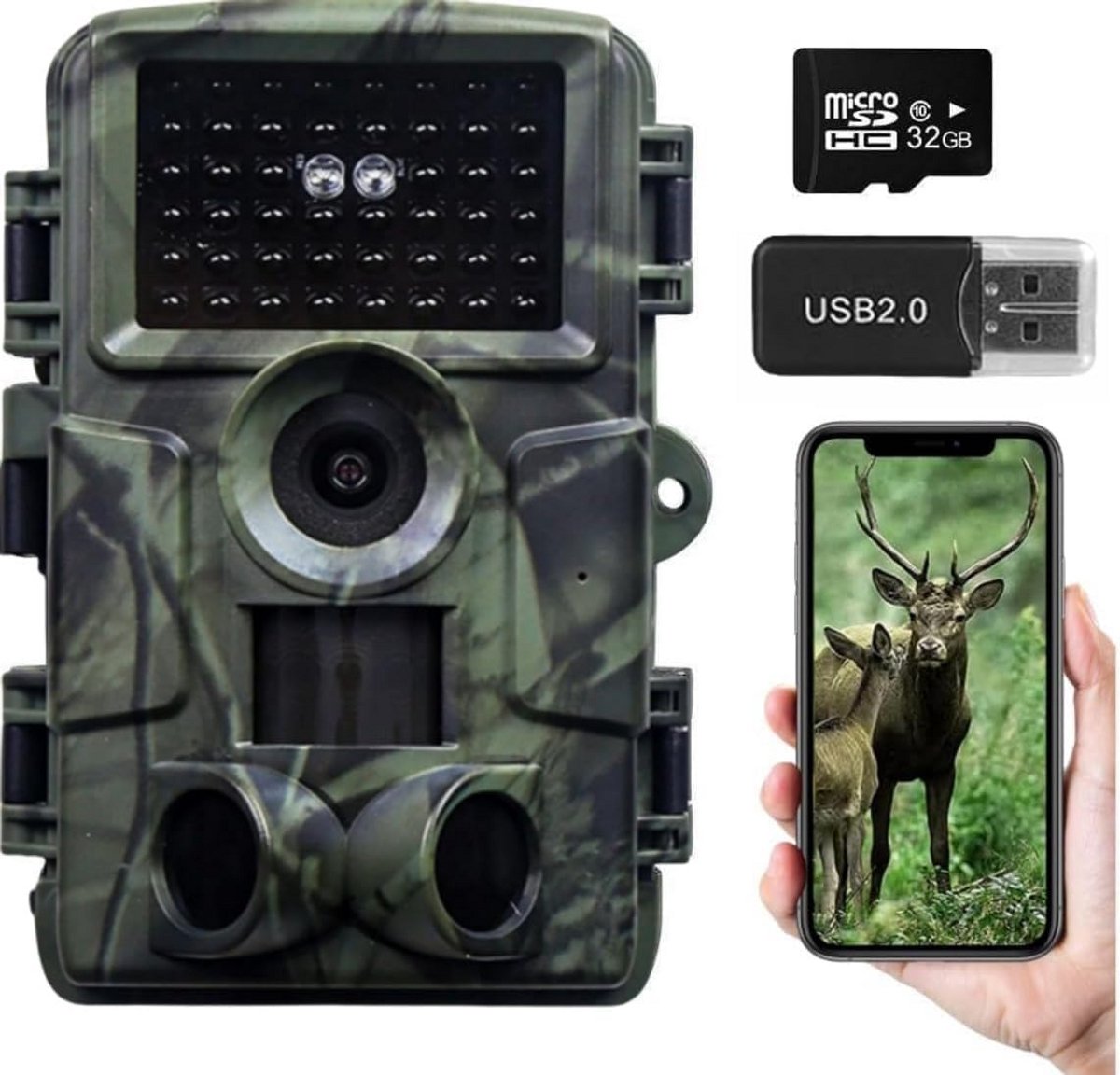 Wildcamera - Nachtzicht Camera - Natuur Observatie - Snelle Activering 0.05s - 4K 64MP - Legergroen