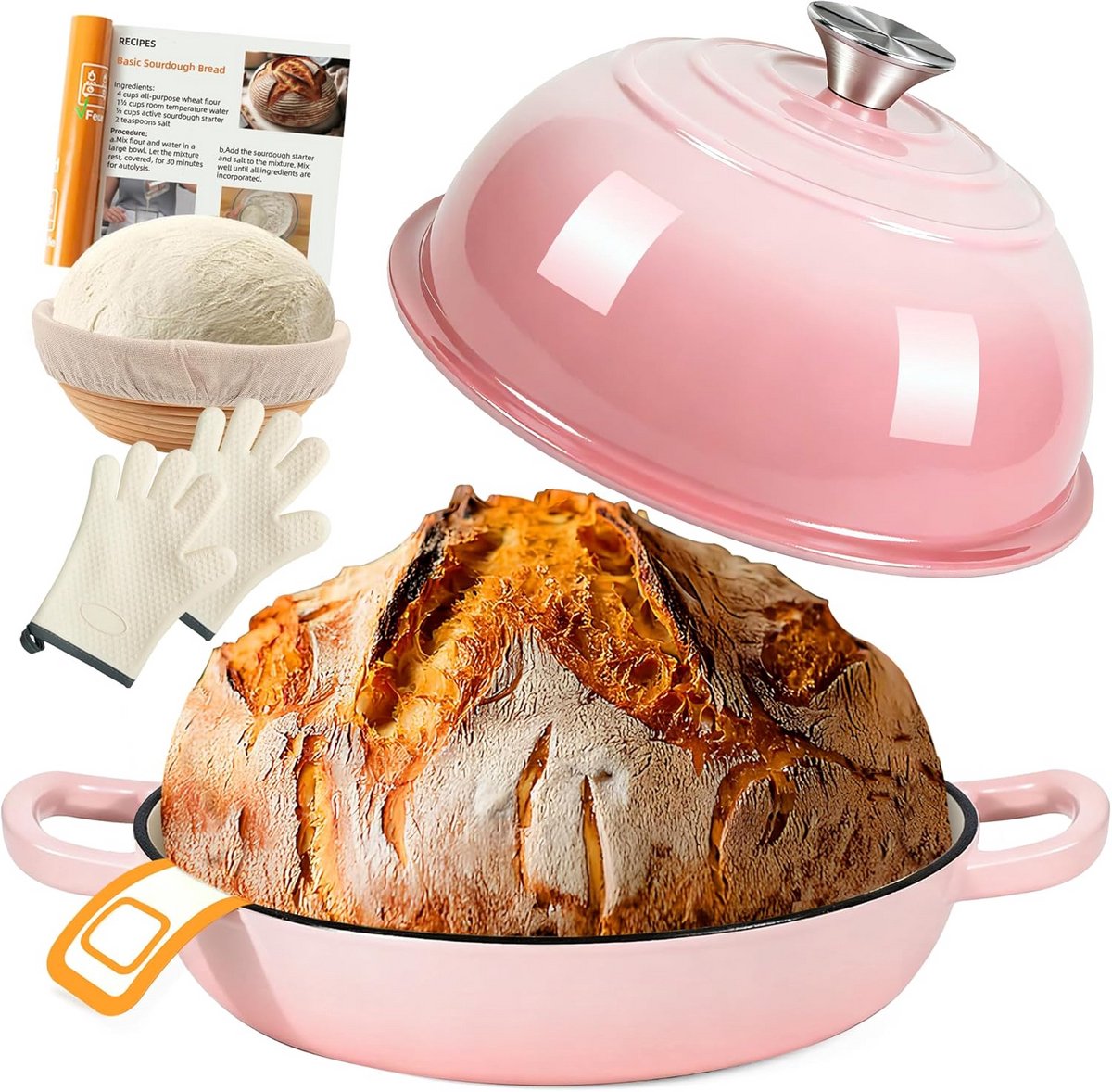 Gietijzeren Broodpan - Stoofpan Braadpan - Bakken en Stoven - Geëmailleerd Deksel - 57 Liter - Roze