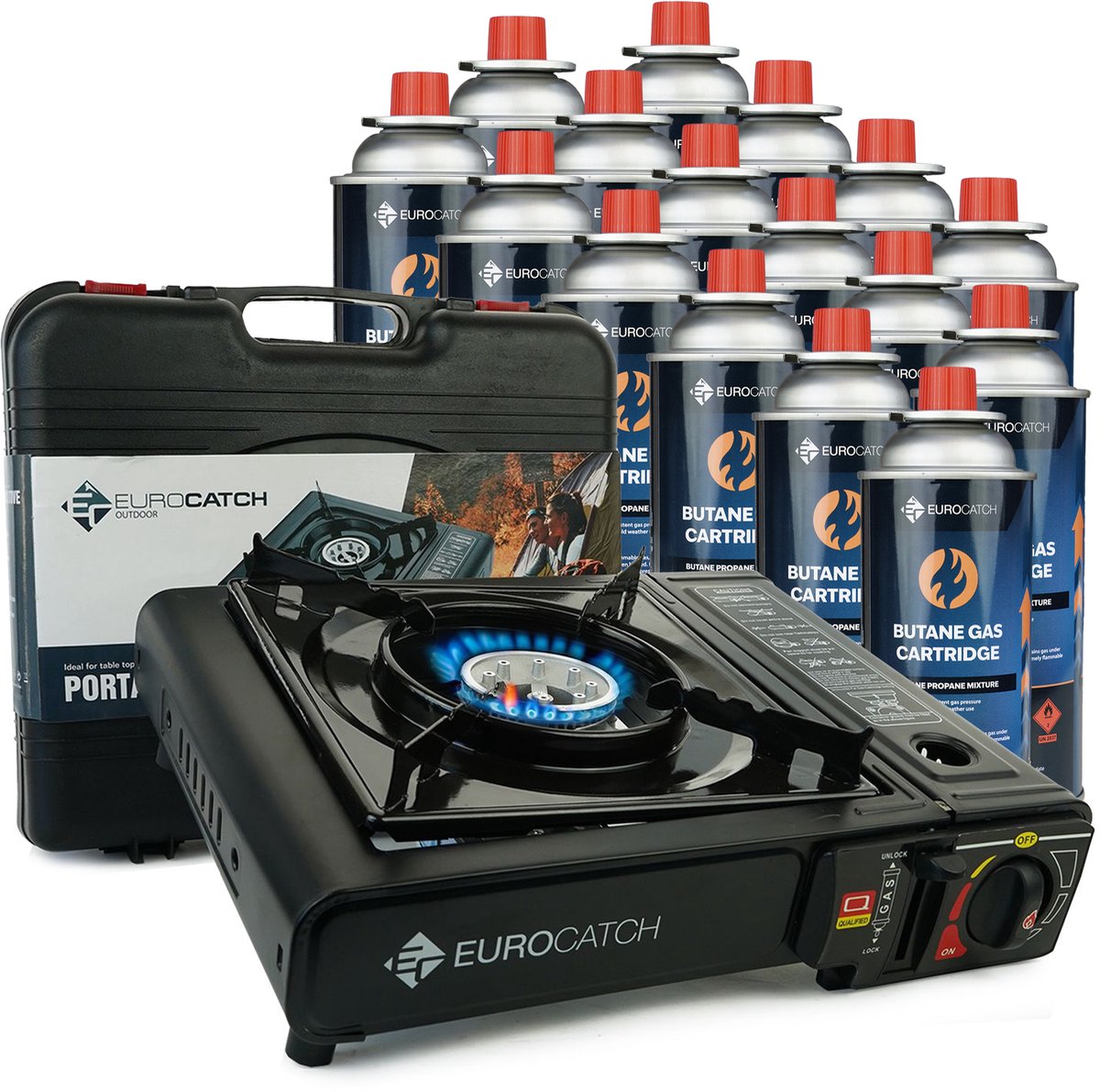 Kooktoestel op Gas - incl 16 Butaan Gasbussen - Gas Stove - Camping Kooktoestel - Gaspit - Gasfornuis - Gasstel - Cooker - Draagkoffer