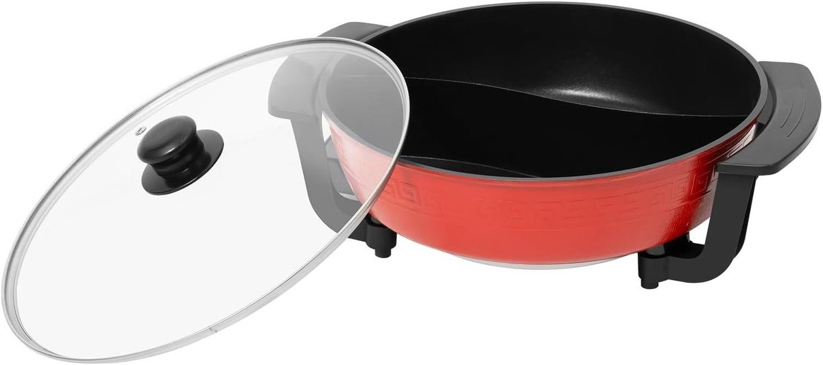Elektrische Kookpan - Soepketel Multifunctioneel - Gezellig Tafelen - Vijf Temperatuurstanden - 6 Liter Capaciteit - Rood