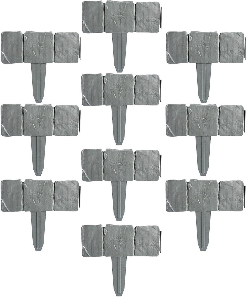 Kunststenen Tuinrand - Blokrand Grasrand - Tuin Afbakenen - Realistisch Steenmotief - 10 stuks - Grijs