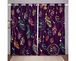 Loussiesd Dromenvanger raambehandelingen voor meisjes jongens kinderen dromenvanger raamgordijnen Boheemse stijl decoratieve Indiase hippie veren gordijnen Indiaans raamgordijn B 66 x L 72