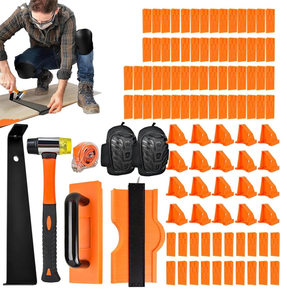 Laminaatvloer Montageset,Treklat Tikblok Set - Laminaat Houten Vloer Legtoolbox,Voor Onder