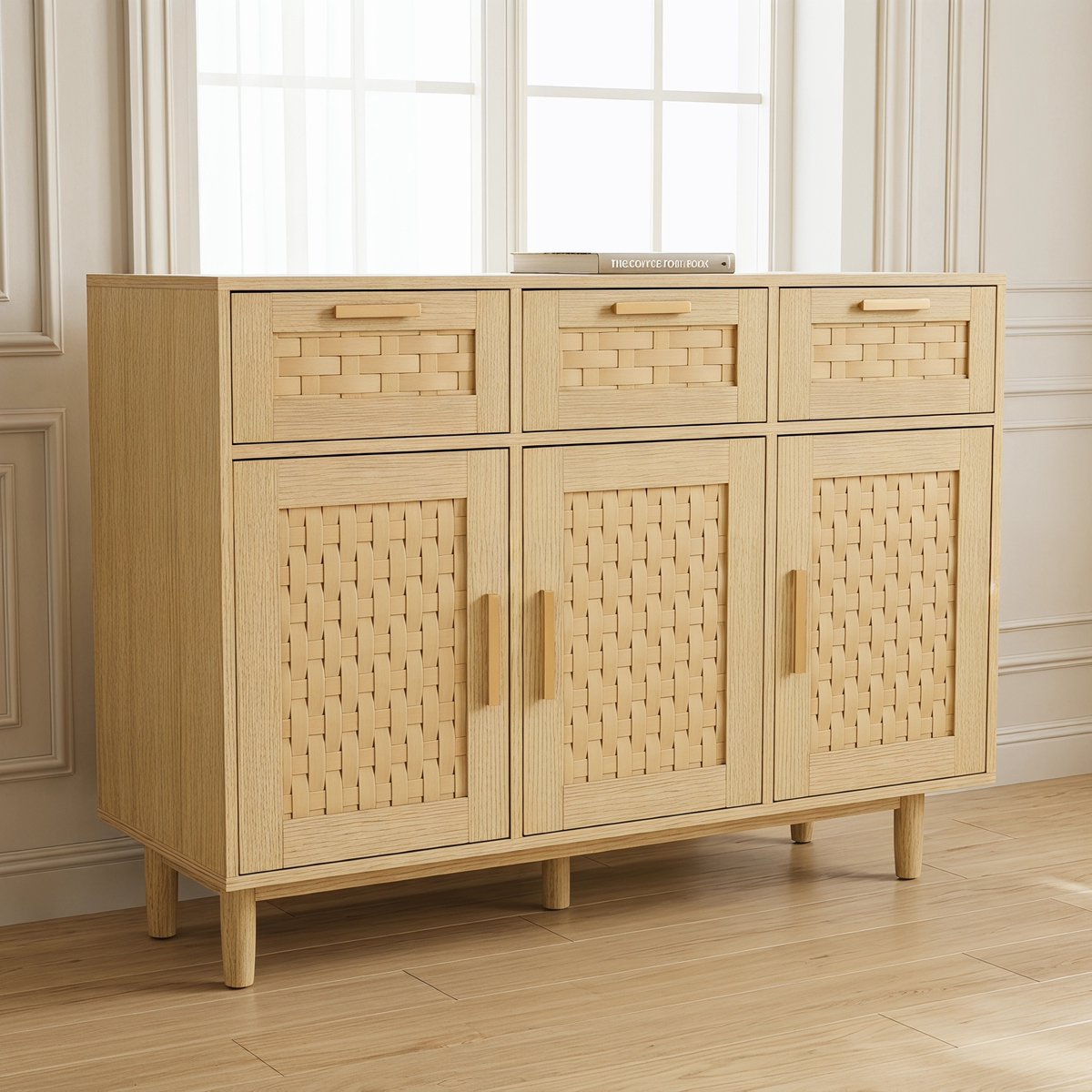 Keukenkast, Houten Keukenbuffet, Keukenopbergmeubel met 3 Laden 2 Kastjes, Geschikt Voor Thuisorganisatie, Decoratie Diverse Opbergmogelijkheden Esthetiek te Verbeteren (Eikenkleur)