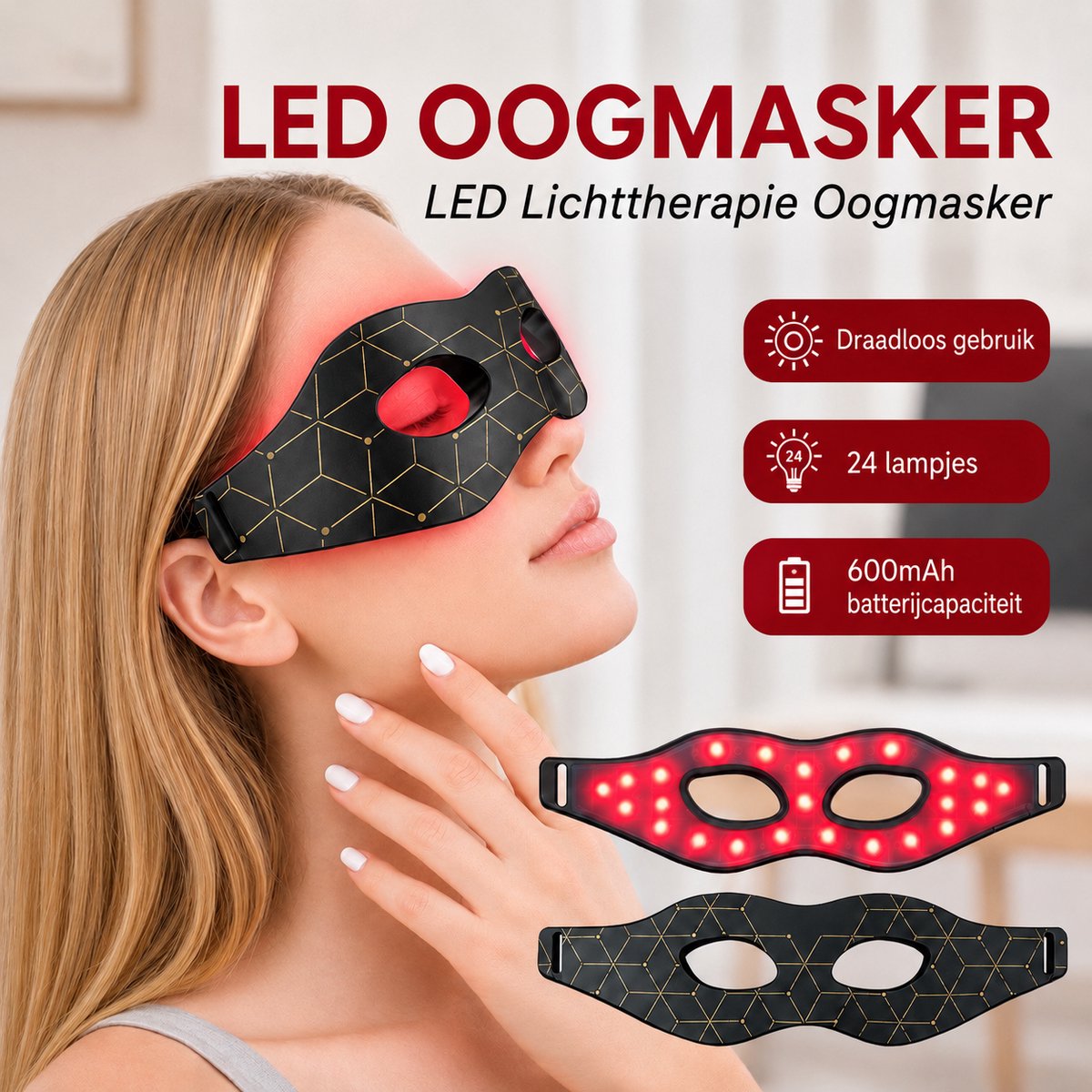 LED Oogmasker Lichttherapie – Anti-Age tegen Rimpels, Wallen & Donkere Kringen – Siliconen Oogmasker met 7 Kleuren