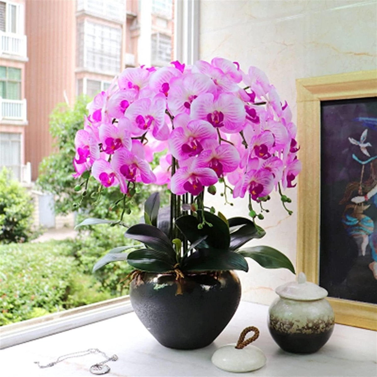 Kunstorchidee met Vaas - Nepbloemen Phalaenopsis - Interieur Decoratie - Realistische Textuur - Set van 1 - Geel Roze