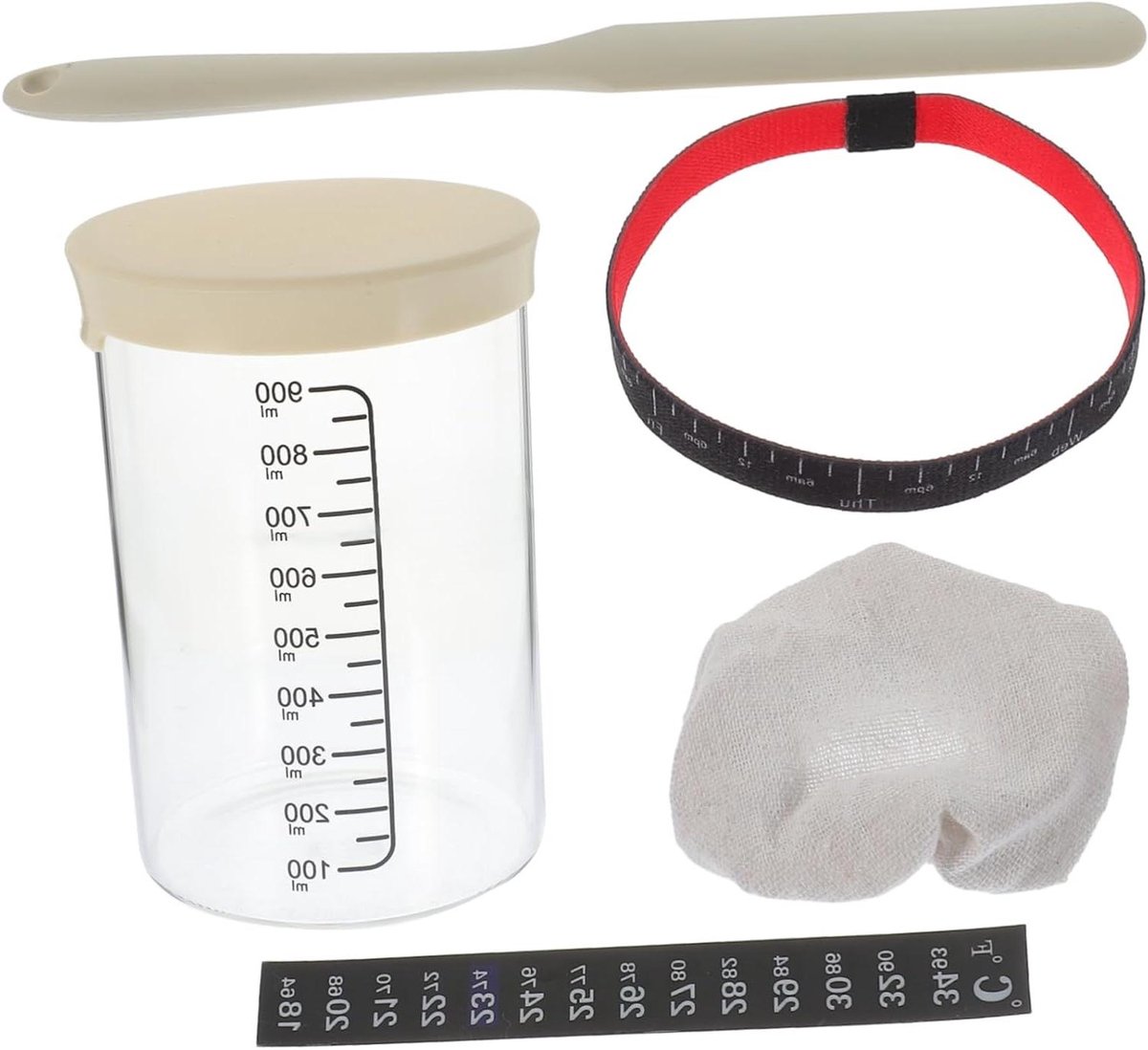 Zuurdesem Starterkit - Glazen Pot - Zelf Brood Bakken - Inclusief Temperatuurpapier - 15 x 10.5 cm - Diverse Kleuren