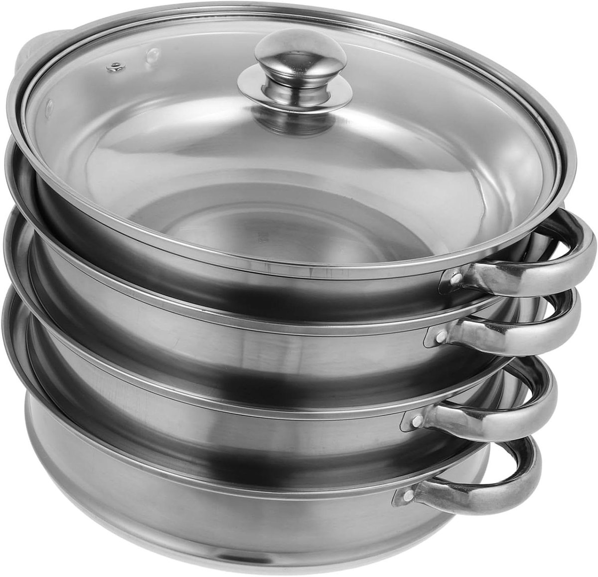 Roestvrijstalen Kookpan - Soeppan Stoompan - Meerdere Gerechten Koken - Gelaagd Stoomontwerp - 27.5 cm - Zilver
