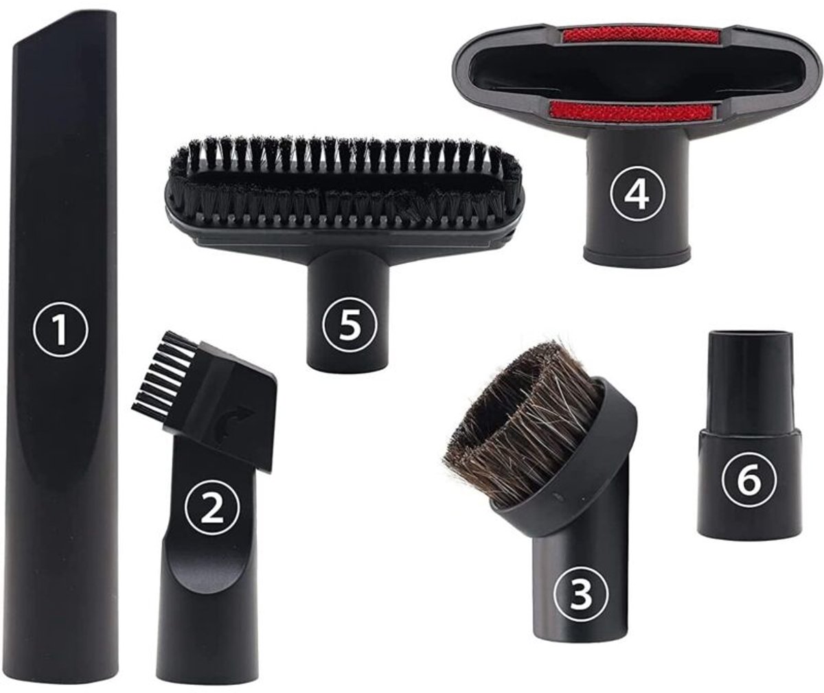 6-delige accessoire set Geschikt voor stofzuigers, compatibel met 32 mm en 35 mm zuigmondstukken, Geschikt voor Kärcher, Rowenta, Hoover, Xoiture, Bosch en Miele stofzuigers.