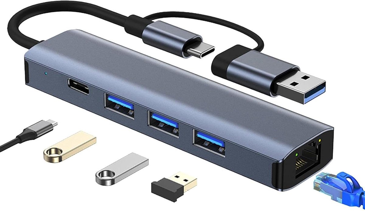 Netwerkadapter USB-C - Ethernet Adapter - Snelle Internetverbinding - Gigabit Snelheid - 5 Gbps - Zwart
