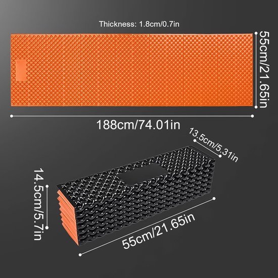 Schuim Slaapmat - Kampeer mat - Buiten slapen - Verbeterde warmte - 188x55 cm - Oranje — afbeelding 2