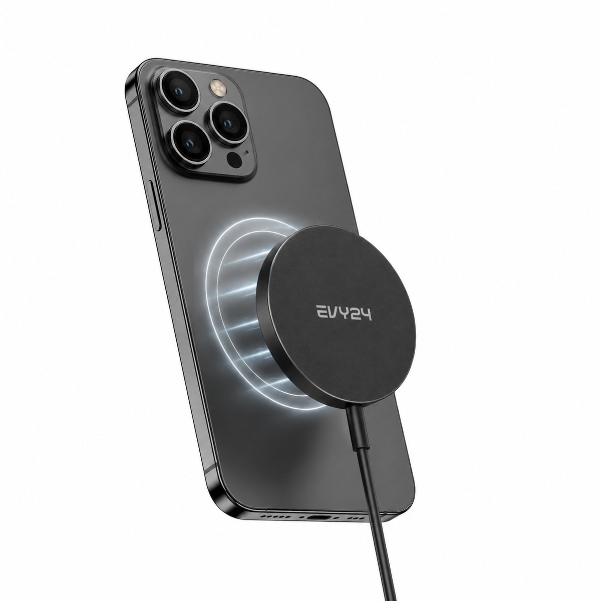 Evy24 Draadloze Oplader iPhone Qi2 - MagSafe Oplader iPhone 15W - Snellader iPhone 12 13 14 15 16 - Wireless Charger - Draadloze Oplader Samsung Android - Qi Oplader - USB C Kabel - Magnetische Oplader – Zwart