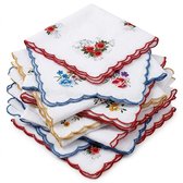 Witte katoenen zakdoeken dames 12 stuks bloemen print vintage dunne zakdoekjes met gekleurde rand herbruikbare zakdoek set