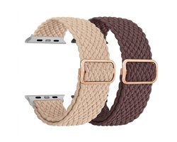 Beige bruin nylon horloge band 2 pack dames heren geschikt voor Apple Watch 38 mm / 40 mm / 41 mm / 42 mm (serie 10 / 11) – rekbare band – gevlochten verstelbare stijl