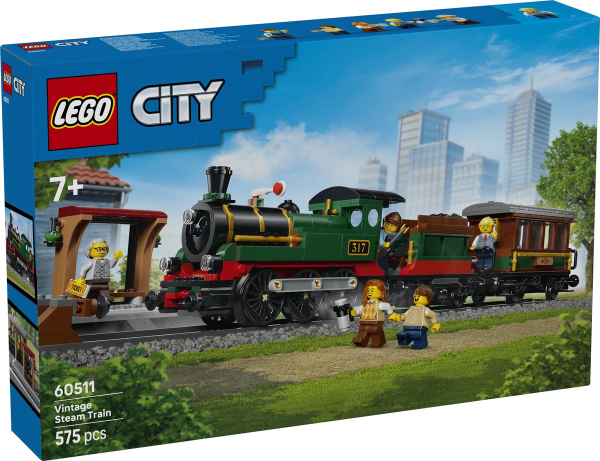 LEGO City Vintage Stoomtrein Trein Speelgoed voor Kinderen van 7 Jaar en Ouder - 60511 — afbeelding 7