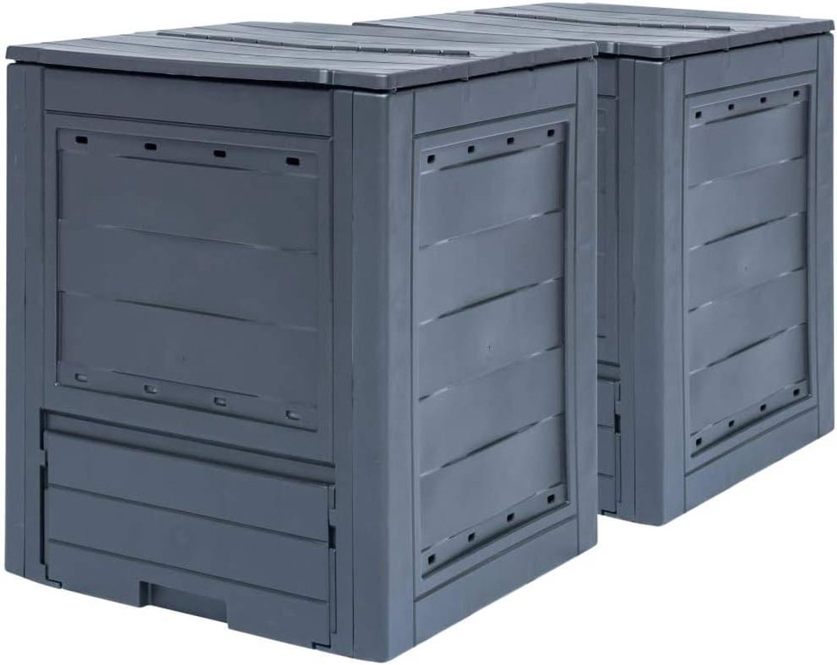 Tuincomposter 2 stuks - Thermo bak - Organisch afval verwerken - UV- en weerbestendig - 520 Liter totaal - Grijs