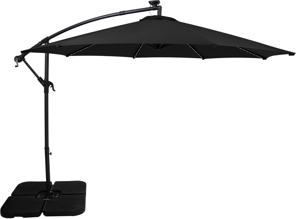 LED Zweefparasol 3 m & Vierkante Parasolvoet - zwart - parasol met verlichting