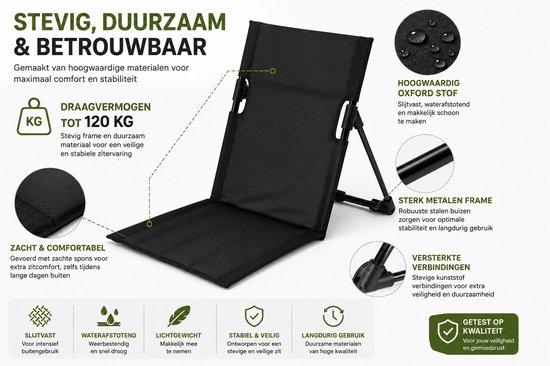 Strandstoel opvouwbaar - Strandmat met rugleuning - Campingstoel - Opvouwbaar Strandbedje met Rugleuning - campingstoel met draagtas - voor strand, camping, picknick, tuin - Zwart — afbeelding 3