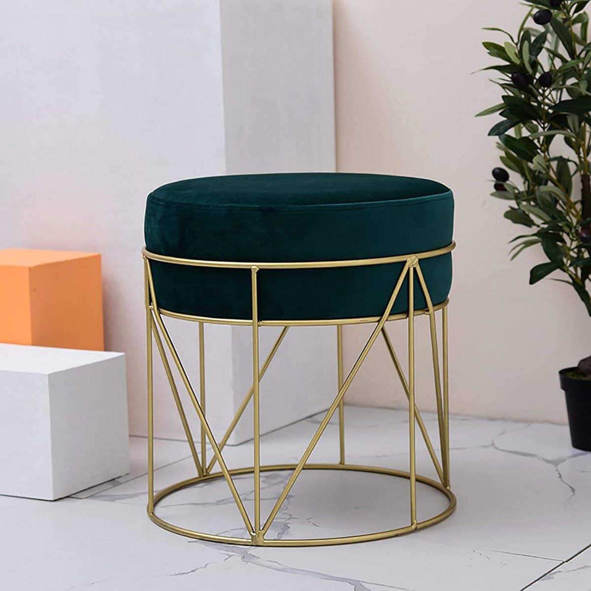 Kaptafel Kruk - Ottomaan Poef - Make-up Zitten - Gouden Metalen Frame - Niet Gespecificeerd - Groen