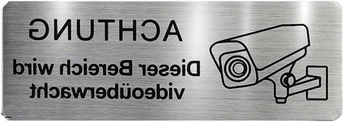 Waarschuwingsbord Metaal - Veiligheidsteken - Toegangscontrole - 24 Uur Bewaking - 10x10mm - Geborsteld Zilver