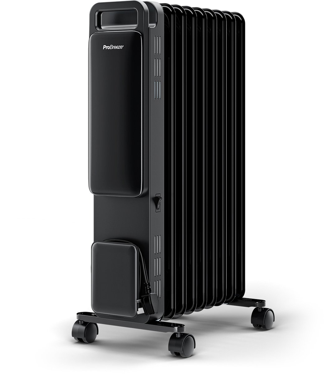 Pro Breeze 2500W Elektrische Kachel - Verplaatsbaar en Krachtige Olieradiator - Ingebouwde 24-uurs Timer, 3 Modi, Verstelbare Thermostaat en Veiligheidsuitschakeling - Zwart