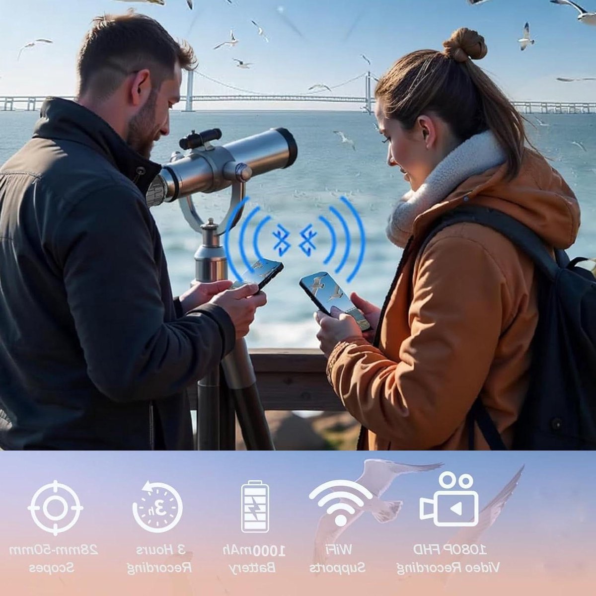 Telescoop Camera - Oogstuk Camera - Sterren Kijken - Draadloze Wi-Fi - 4MP 2K - Zwart